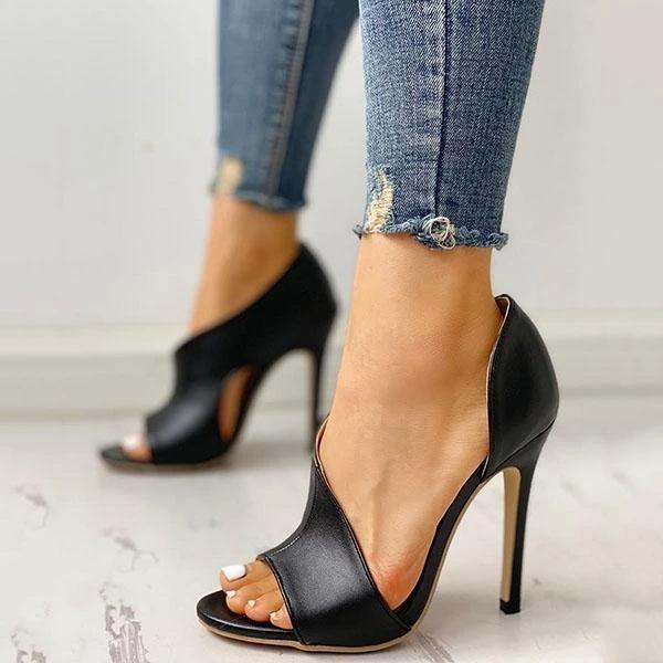 Black Cut Out Stiletto High Heels Peep Toe Dress Pumps